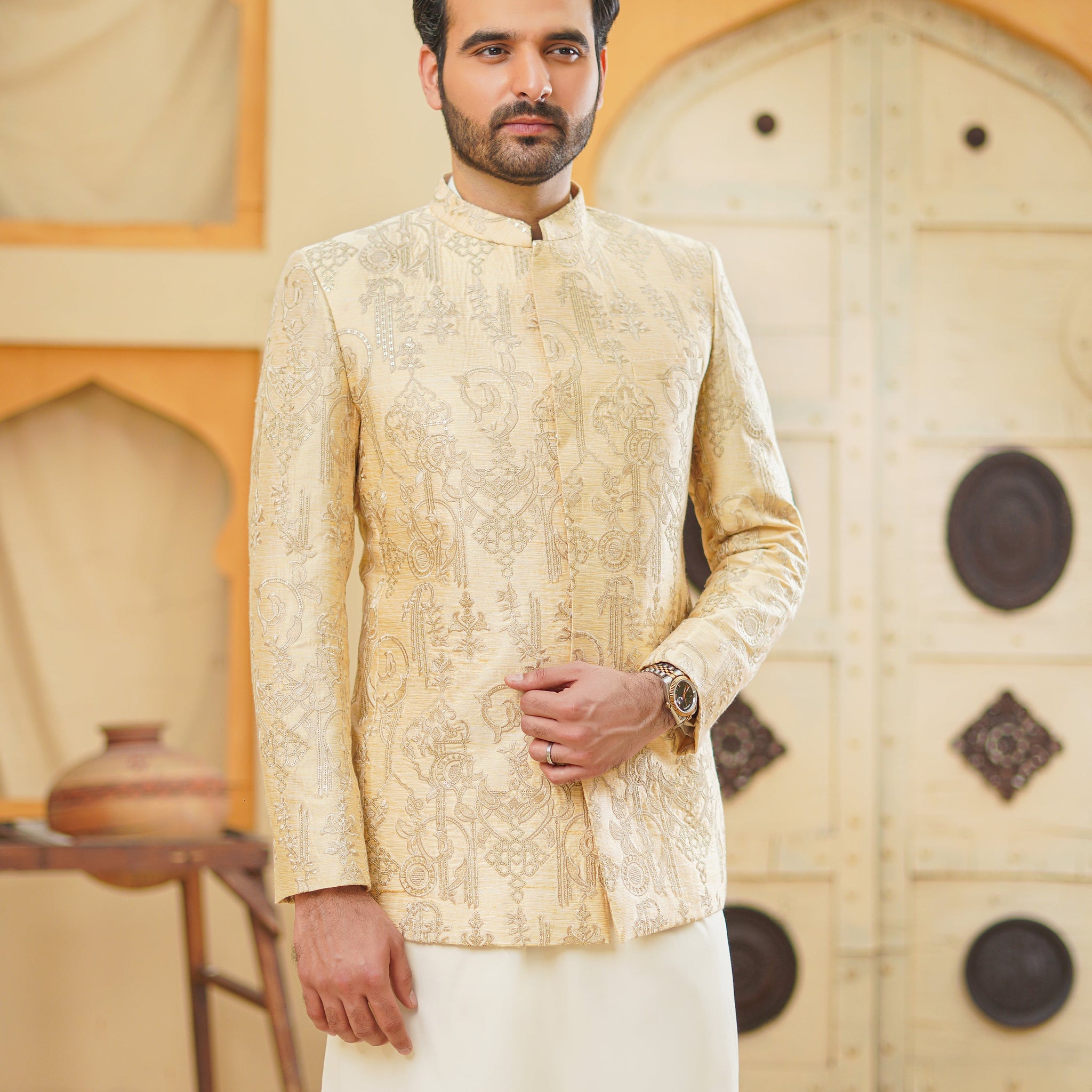 Embellish Self Sequence Prince Coat