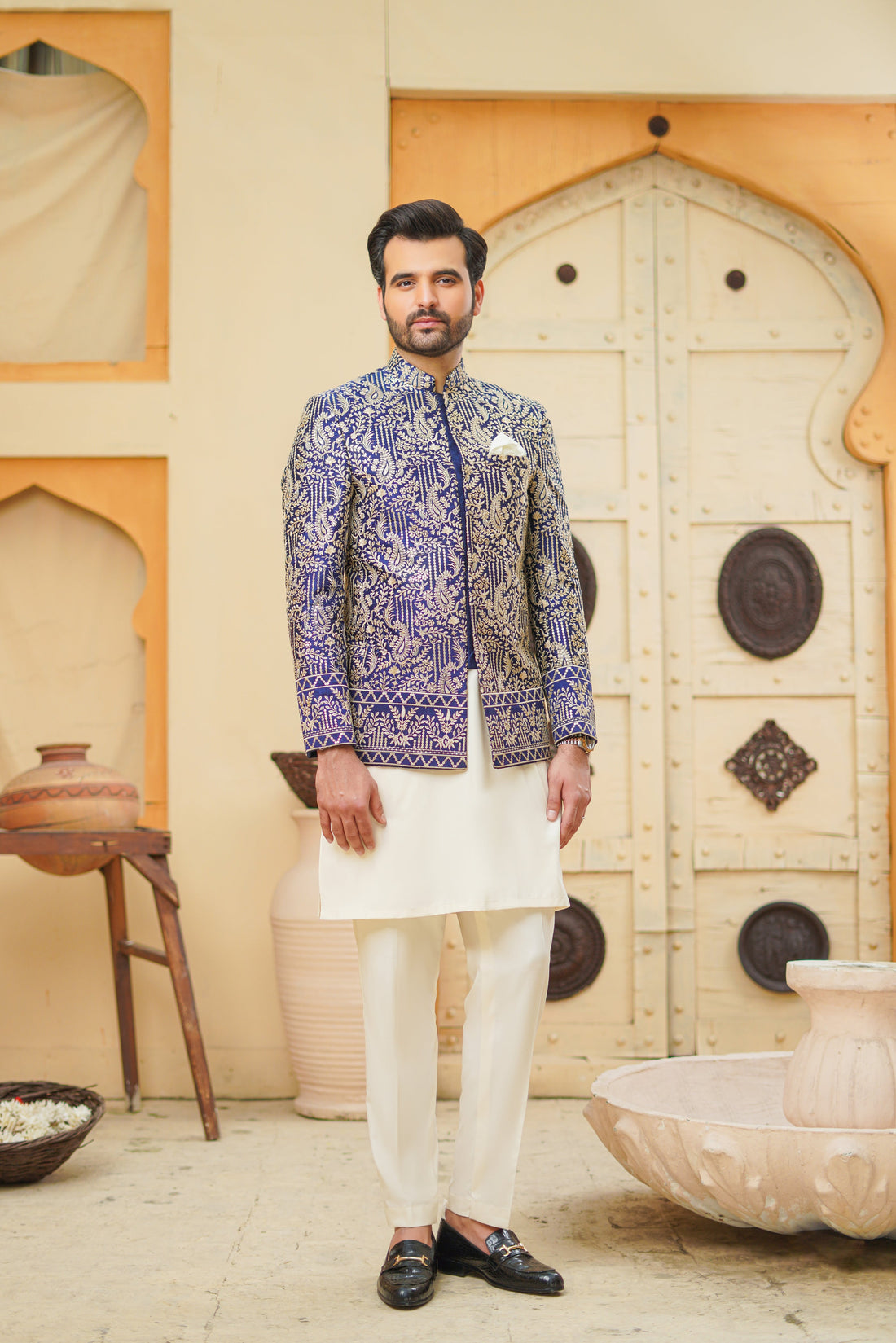 Blue Beige Sequence Prince Coat