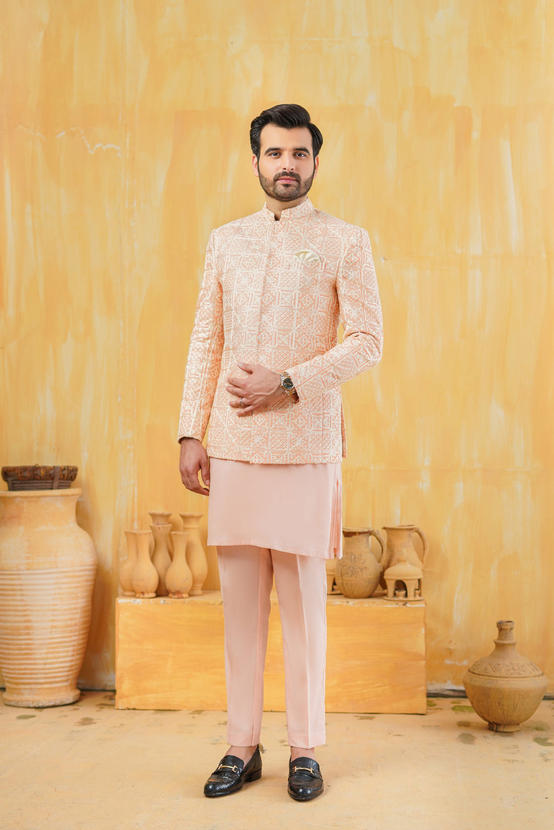 Light Peach Embellish Prince Coat