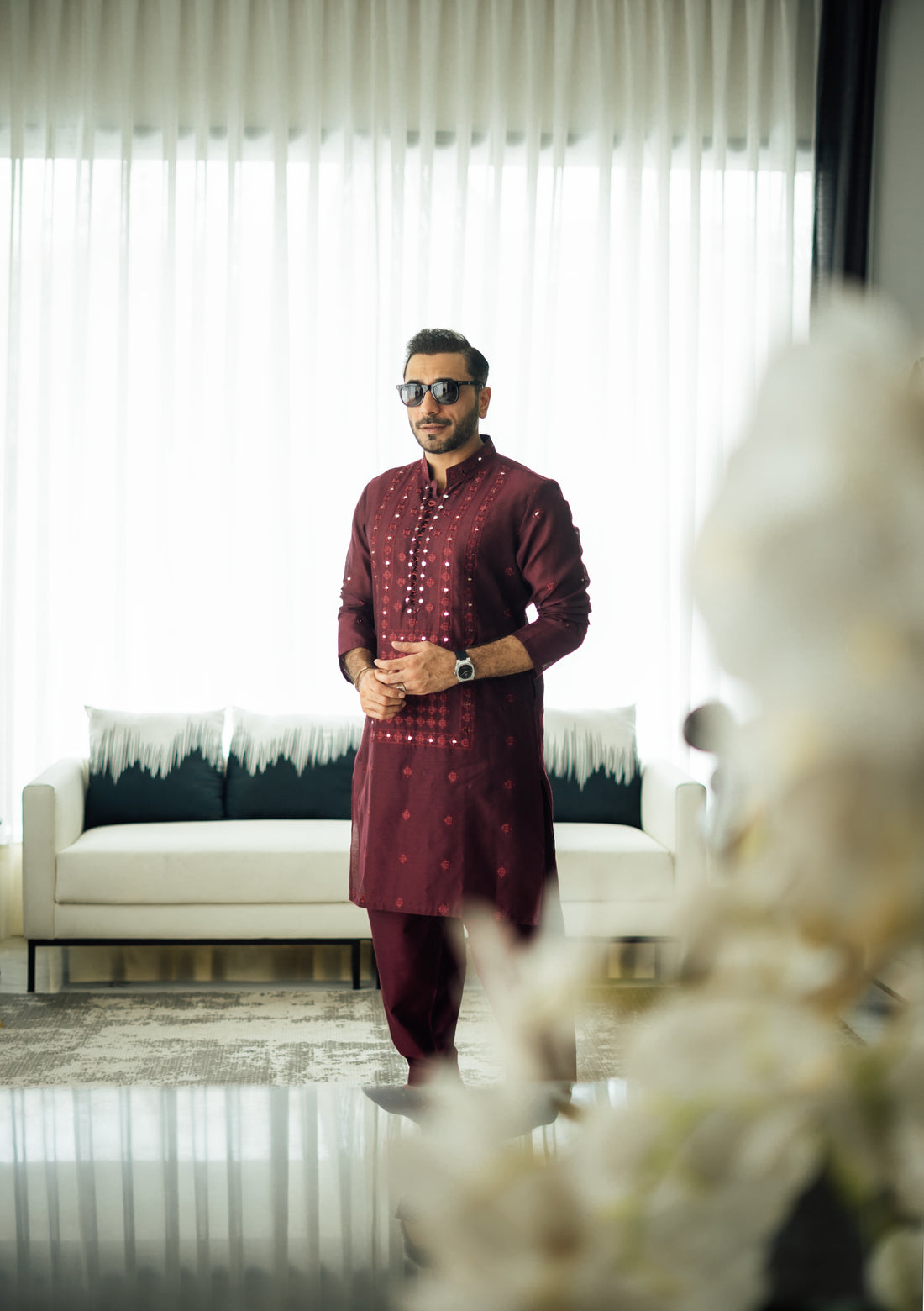 Maroon Mirror Embossed Kurta Shalwar