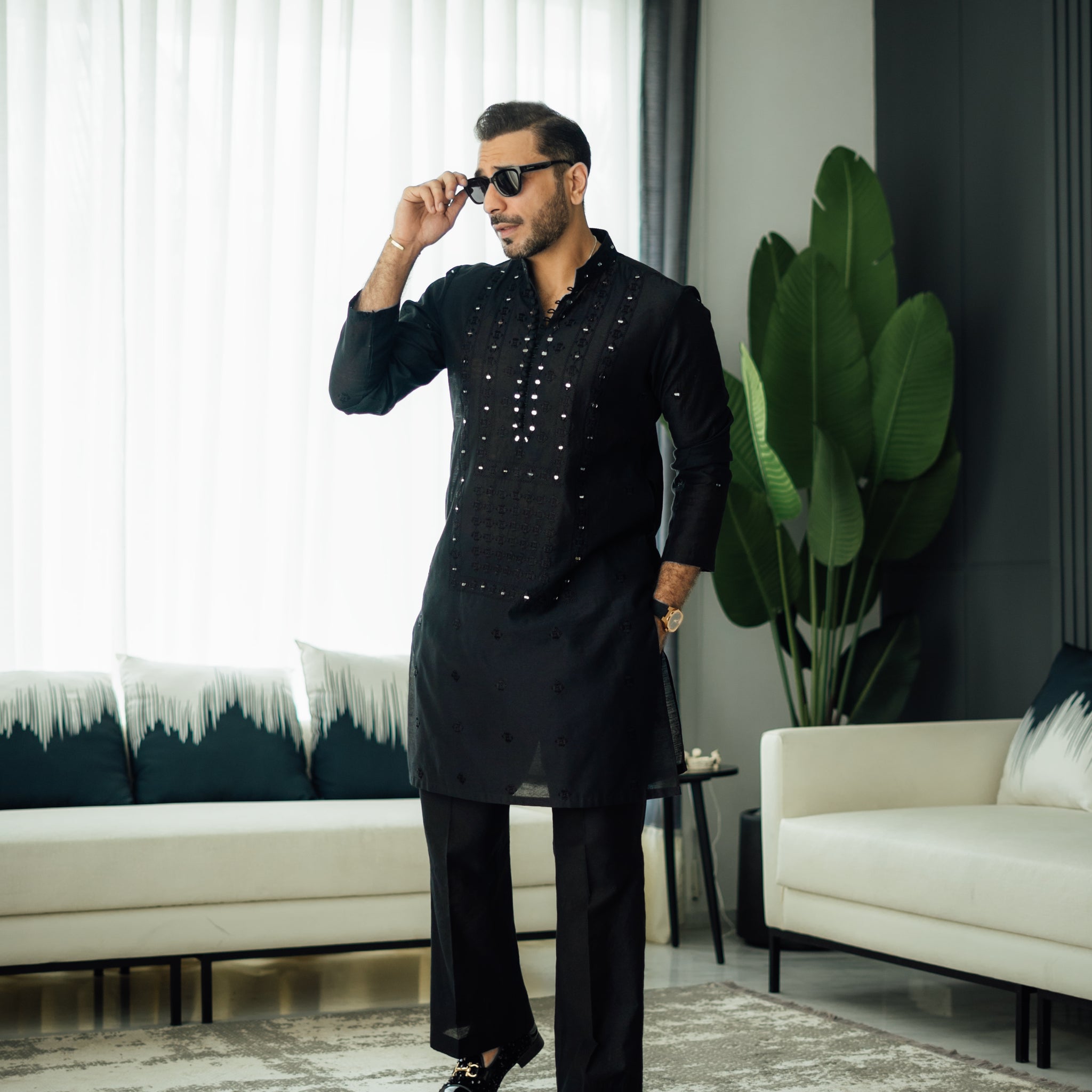 Black Mirror Embossed Kurta Pajama