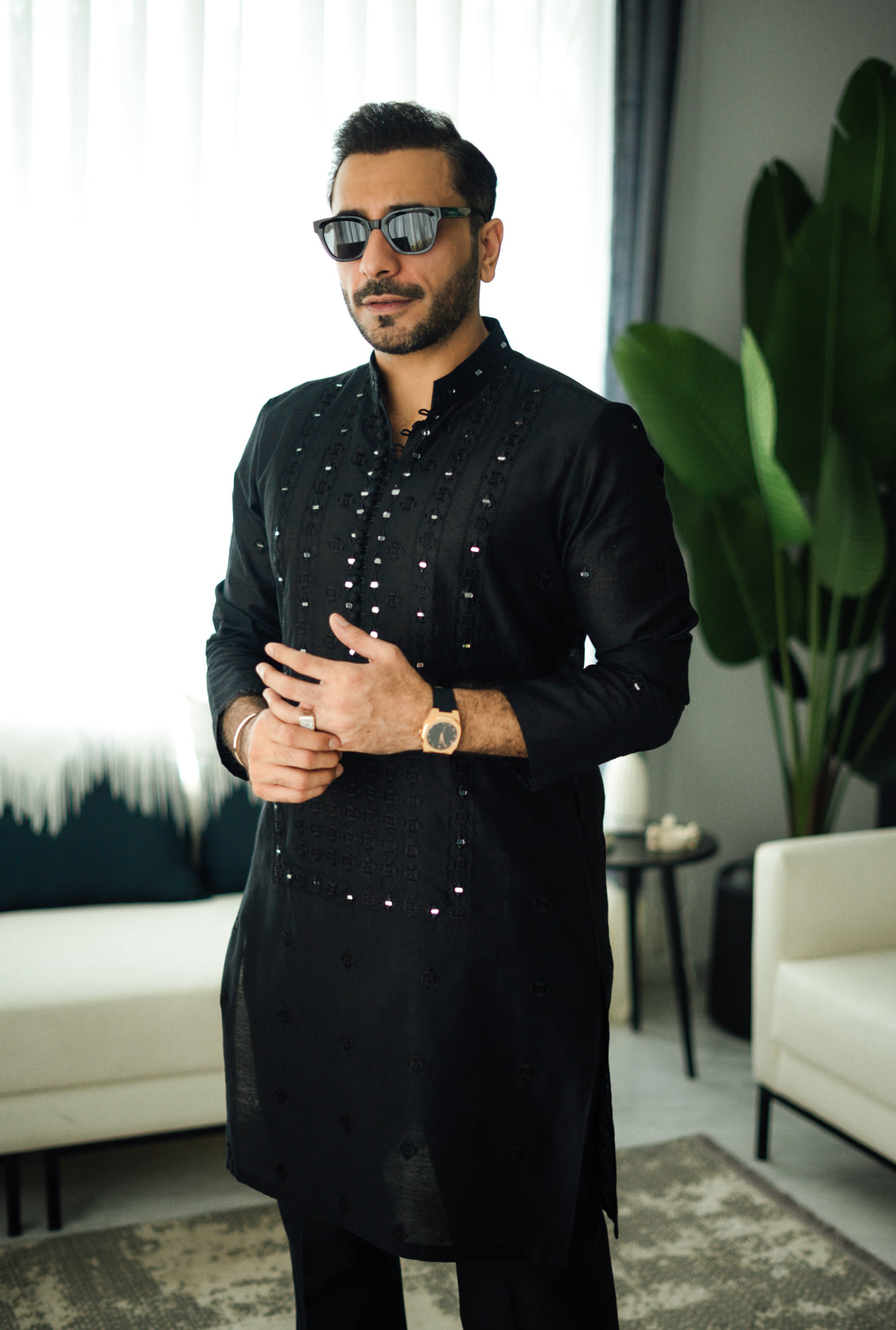 Black Mirror Embossed Kurta Pajama