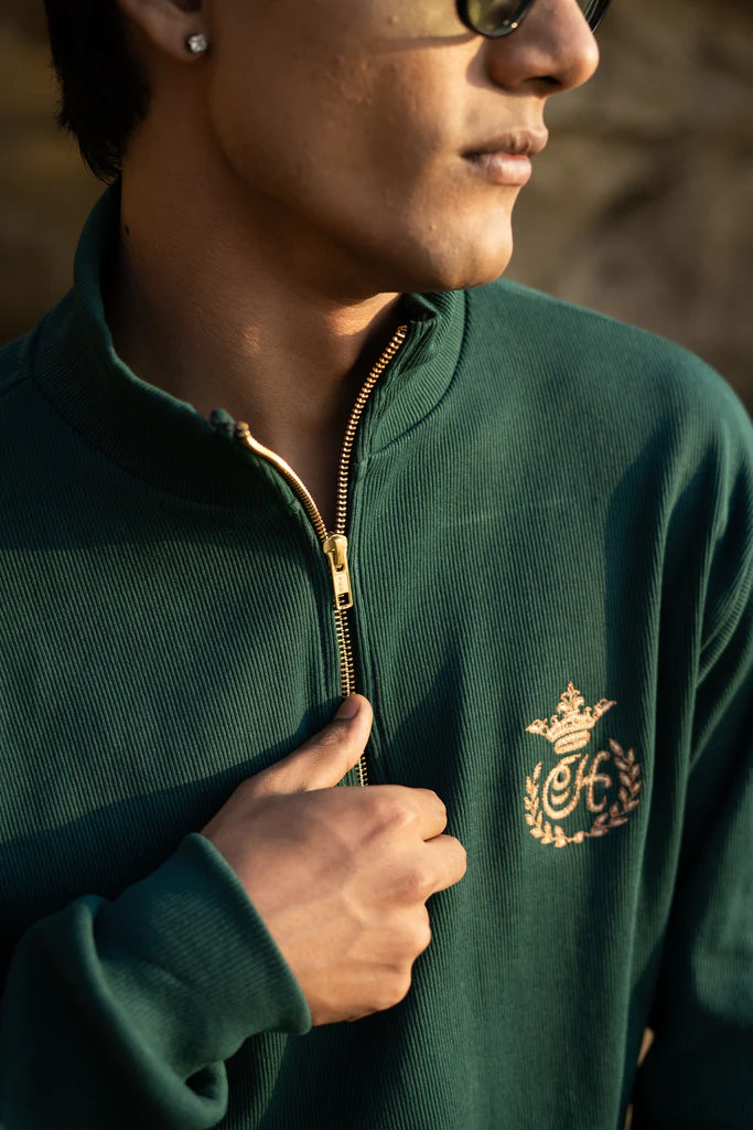 GREEN H MOTIF QUARTER-ZIP JUMPER