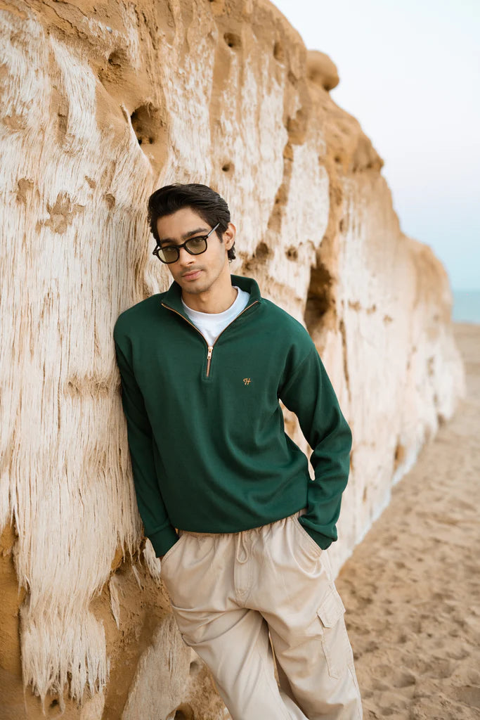 GREEN H LOGO QUARTER-ZIP JUMPER
