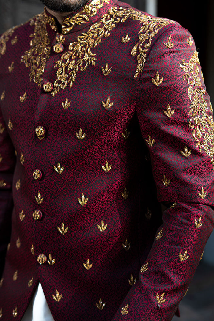Maroon Jamawar Prince Coat