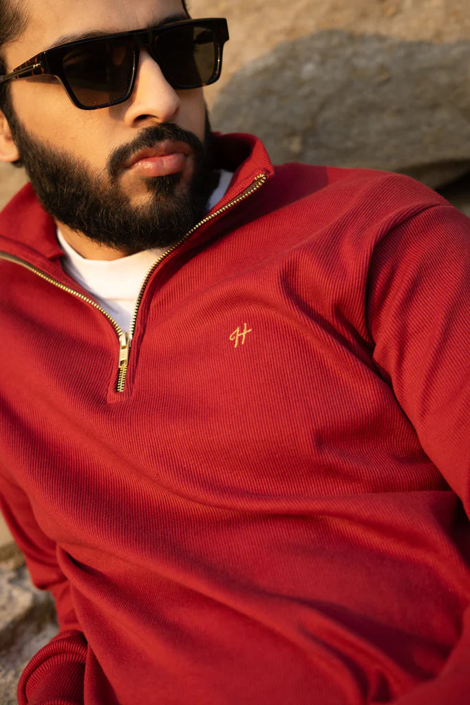 RED H LOGO QUARTER-ZIP JUMPER