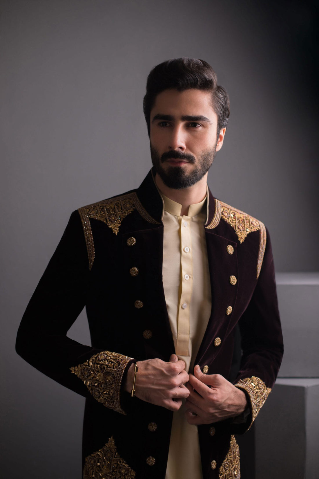 Red Wine Velvet Hand Embroidered Prince Coat