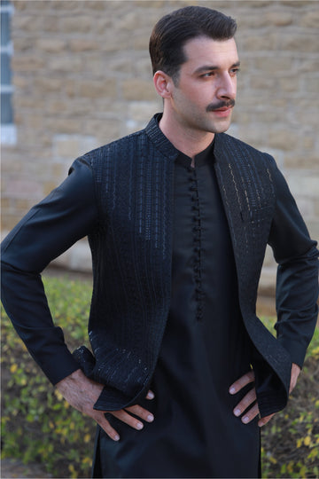 BLACK SEQUENCE WAIST COAT